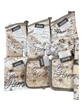 Bee Happy Bee Kind Kitchen Dish Towel, Oven Mitt, Pot Holder,  Drying Mat